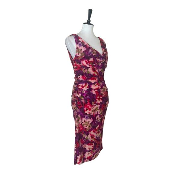 Lauren Ralph Lauren Dress Drape Neck Shirred Link Purple Floral Women’s Size 12 - Picture 2 of 14